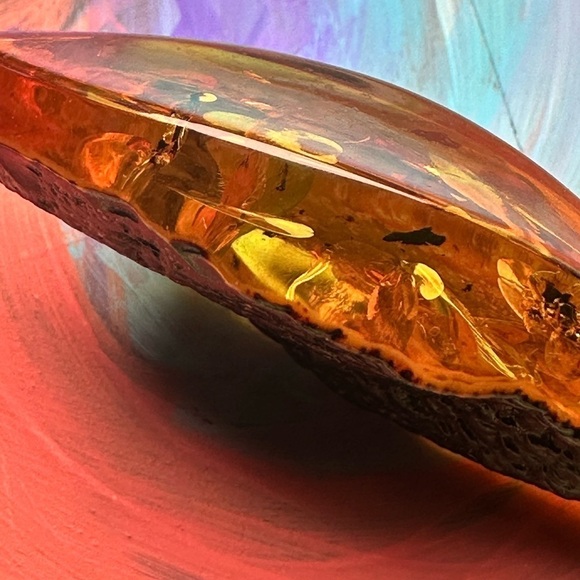 LARGE AMBER PENDANT DANGLE AMBER WITH BITS OF FLORA GREEN GLOW 5487 Y - Picture 10 of 11